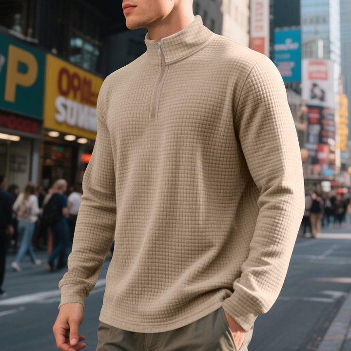 Herr Urban Halv Dragkedja Pullover med Fin Square Texture och Hög Ståkrage