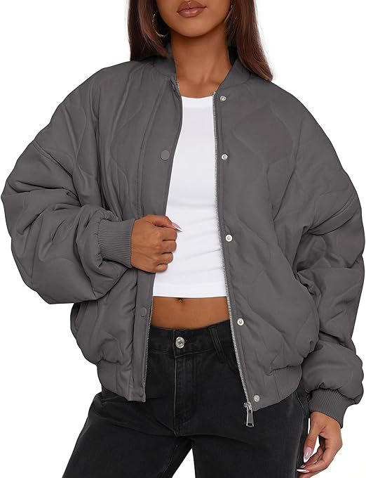 Dam oversize kviltad bomber jacka med vadderad insulation och raglan ärmar