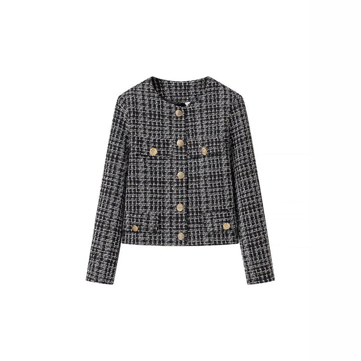 Dam Boucle tweed jacka med dekorativ knappar och Boxy kort silhuett