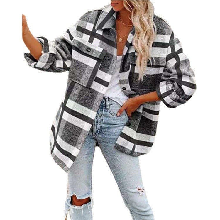 Dam Oversize Check Shirt jacka med bröstfickor och mjuk Flannel