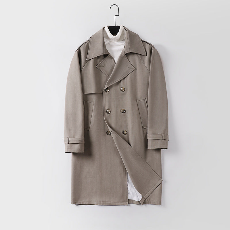 Herr Mid-Length Oversized Trench Kappa med Dubbel Knapp Slå och Axelklaffar
