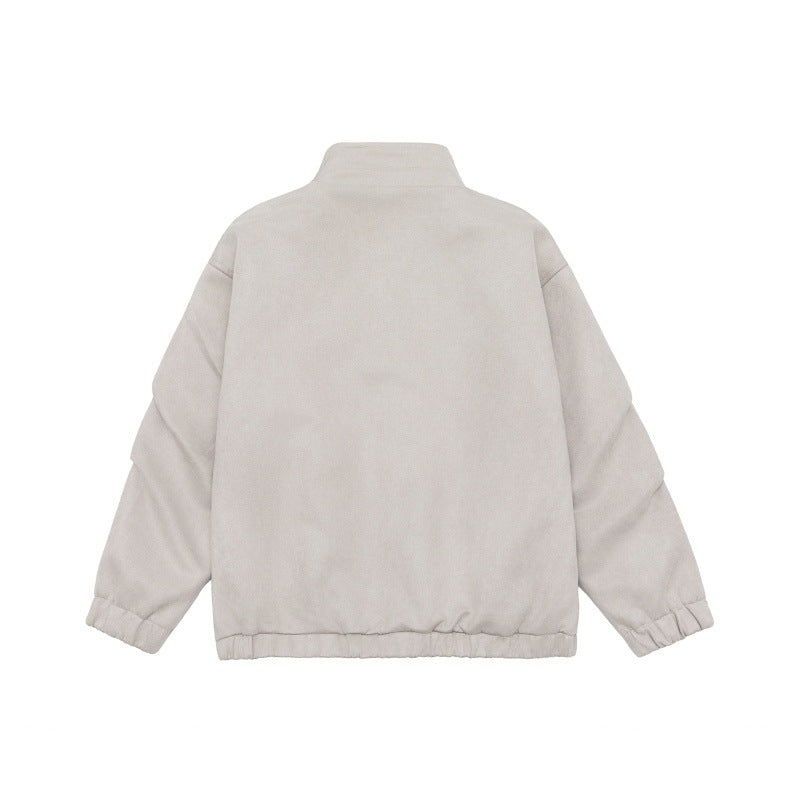 Unisex Kort-Skärning Ståkrage Fleece Jacka med Concealed Tryckknappsslå