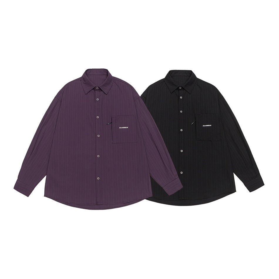 Unisex Oversized Skjorta Jacka med Strukturerad Ribbad Look och Lapp Breast Ficka