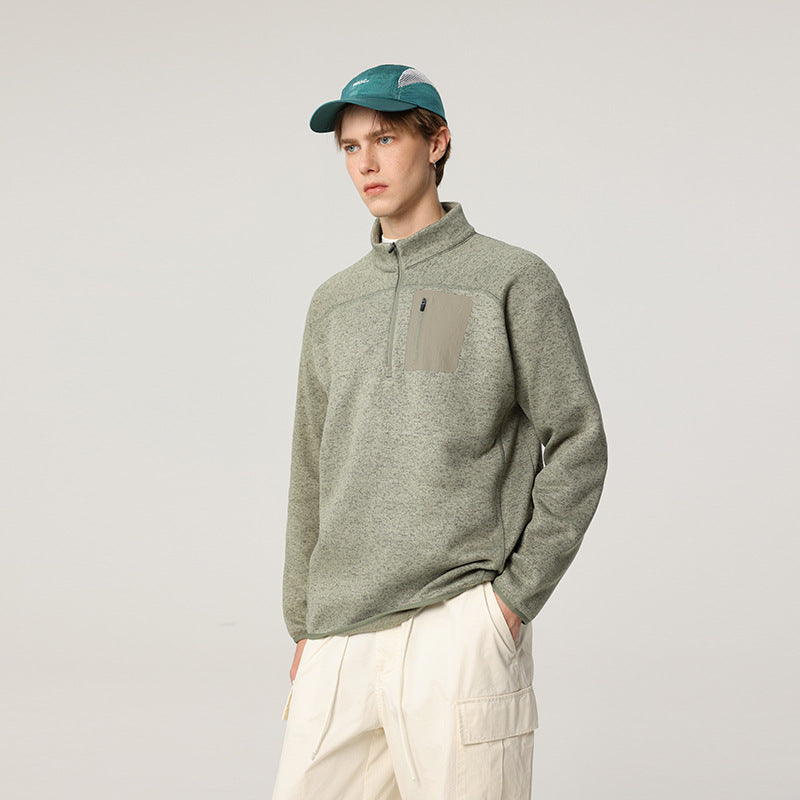 Herr Halbzip-Fleecepullover med Brustreißverschlusstasche och Ståkrage