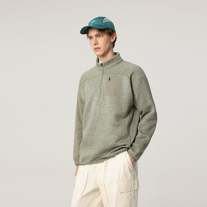 Herr Halbzip-Fleecepullover med Brustreißverschlusstasche och Ståkrage