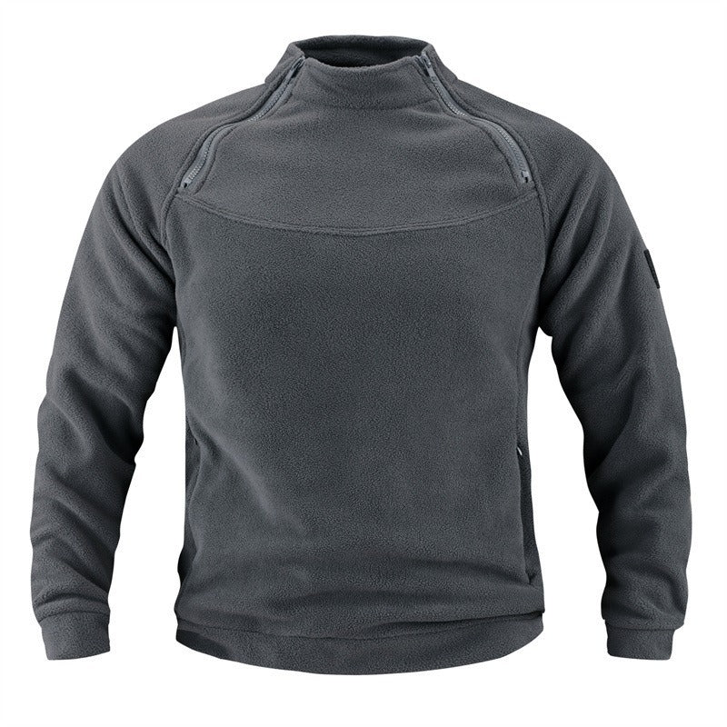 Herr Tactical Fleece Pullover med Axel Dragkedjor, Chin Guard, och Velcro Panel
