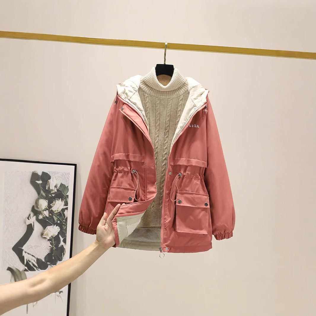 Dam vadderad parka jacka med huva och adjustable waist drawstring
