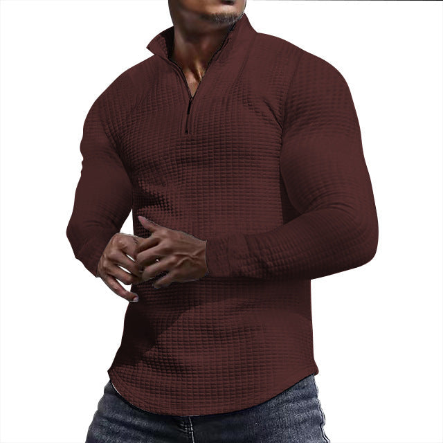 Herr Skräddarsydd Thermo Halv Dragkedja Pullover med Waffle Texture och Ståkrage