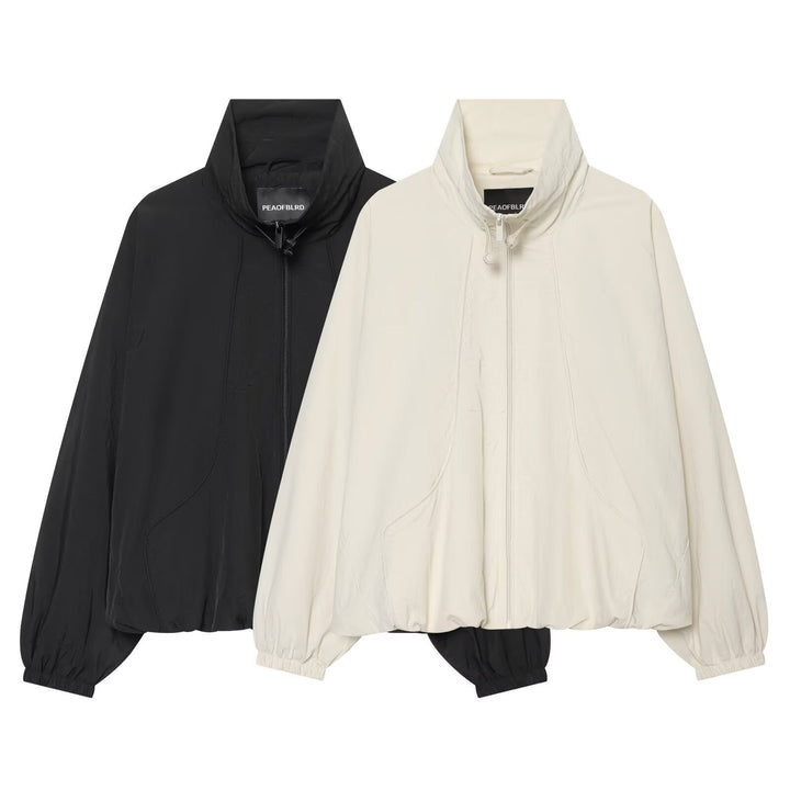 Dam Lätt Vadderad Windbreaker med Stå Krage och Prickig Prick Tryck