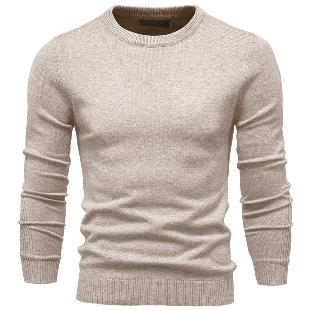 Herr Nano Minimalistisk Round Neck Fin Stickad med Flat Axel Seam och Ribbstickade Muddar