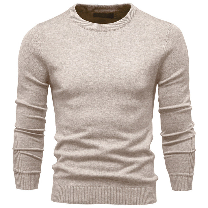 Herr Nano Minimalistisk Round Neck Fin Stickad med Flat Axel Seam och Ribbstickade Muddar