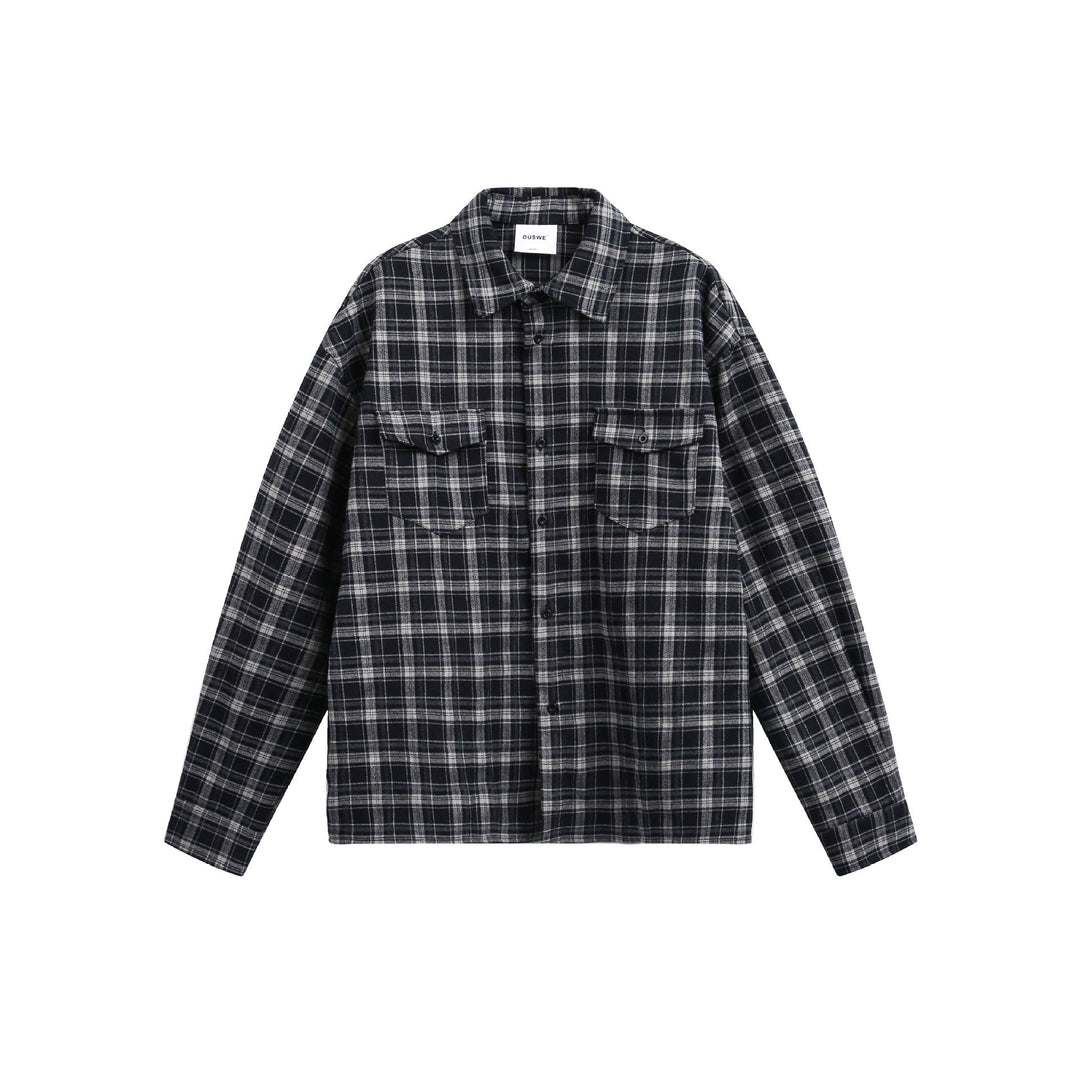 Herr Rutig Flanell overshirt Jacka med Sewn-On bröstfickor