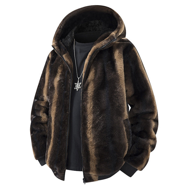 Herr Kapuzen-Fleecejacke i Oversized-Look med Weichem Kunstfellfutter