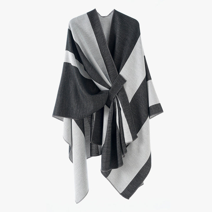 Dam Wrap Cape med bred Stripe mönster och Ties