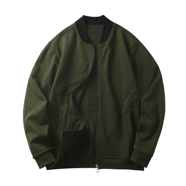 Herr Sportig-Elegant Sweat Jacka i Bomber Stil med Contrast Krage och Tvåvägsdragkedja