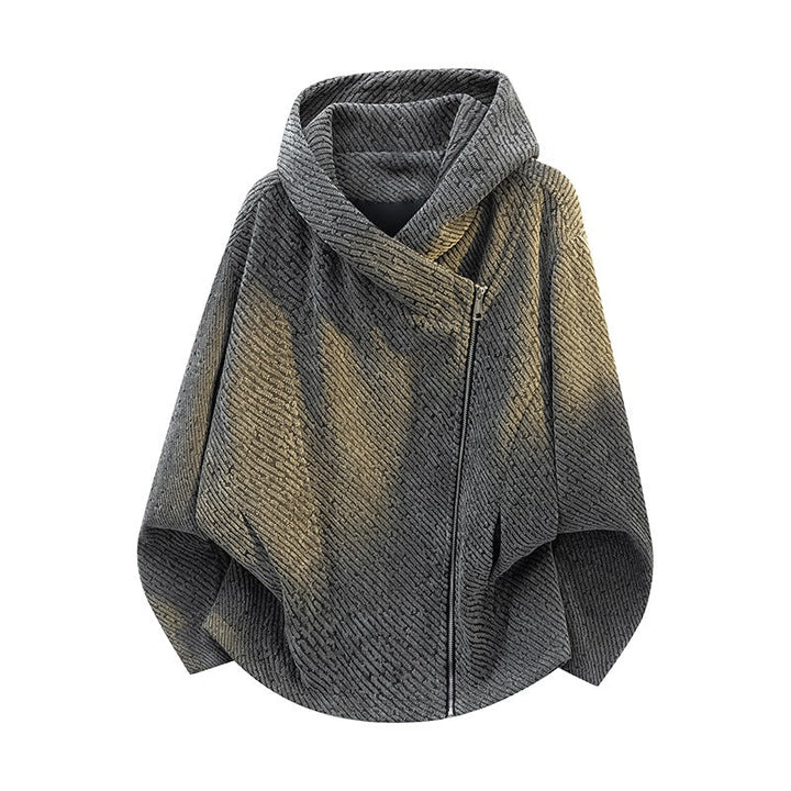 Dam Oversize Structured Poncho Jacka med Shawl Krage och Asymmetric Dragkedja