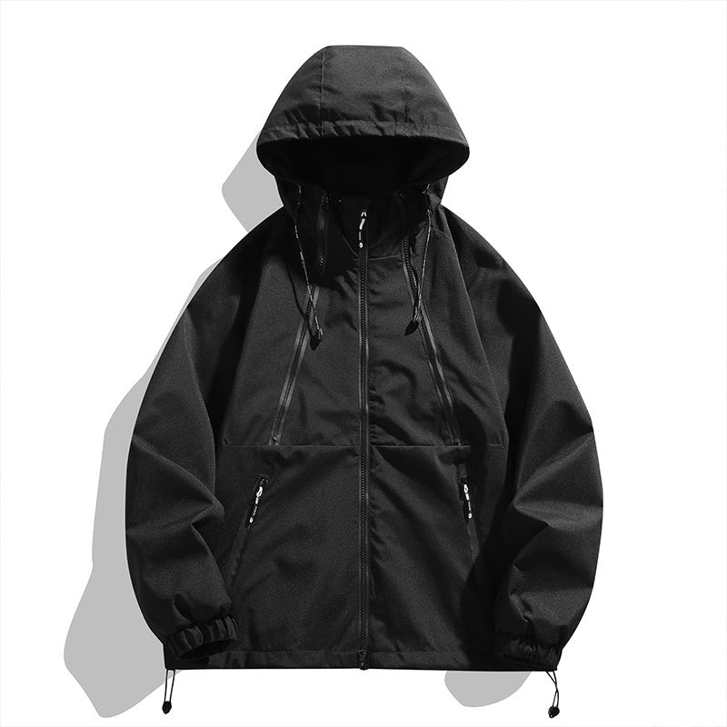 Unisex lätt med huva Windbreaker med vattenavvisande Surface, dragkedja fickor och dragsko