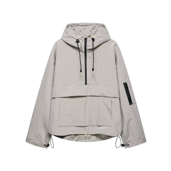 Unisex technical vindjacka anorak med half-height dragkedja huva och kangaroo pocket