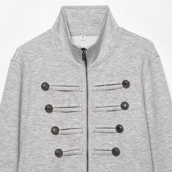 Dam kort Sweat jacka in Military look med ståkrage och dekorativ knappslå