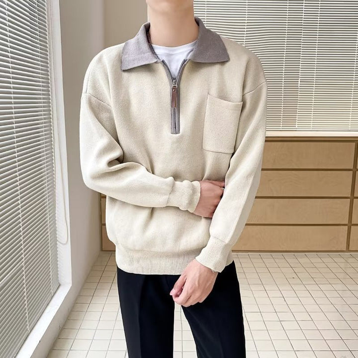 Herr Sportig Pullover med Dragkedja