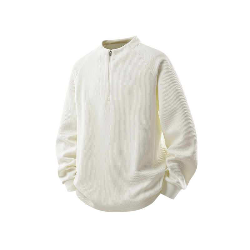 Herr Waffle Structure Halv Dragkedja Pullover med Ståkrage och Avslappnad Passform Drune