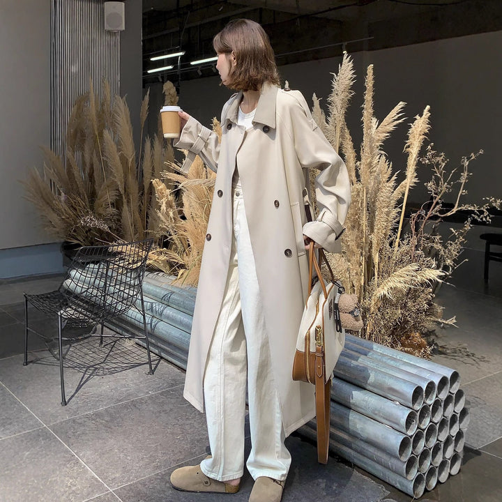 Dam lång skärning minimalistisk trenchcoat med mjuk Fall, Dropped Shoulders och justerbar ärm Straps