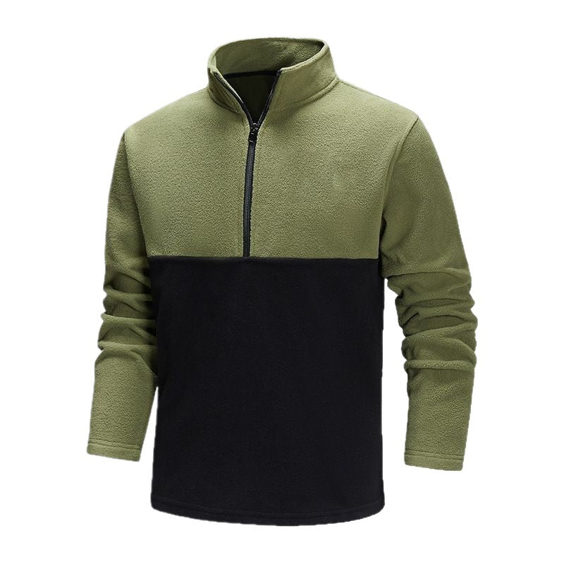 Herr Halv Dragkedja Fleece Pullover med Ståkrage, Colorblock Design &amp; Andningsbar Microfleece Quality