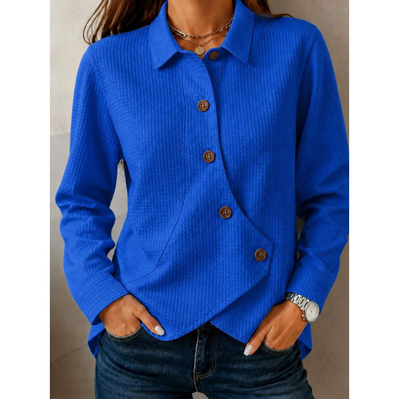 Dam structured waffle shirt jacka med asymmetrical knäppning och side pocket