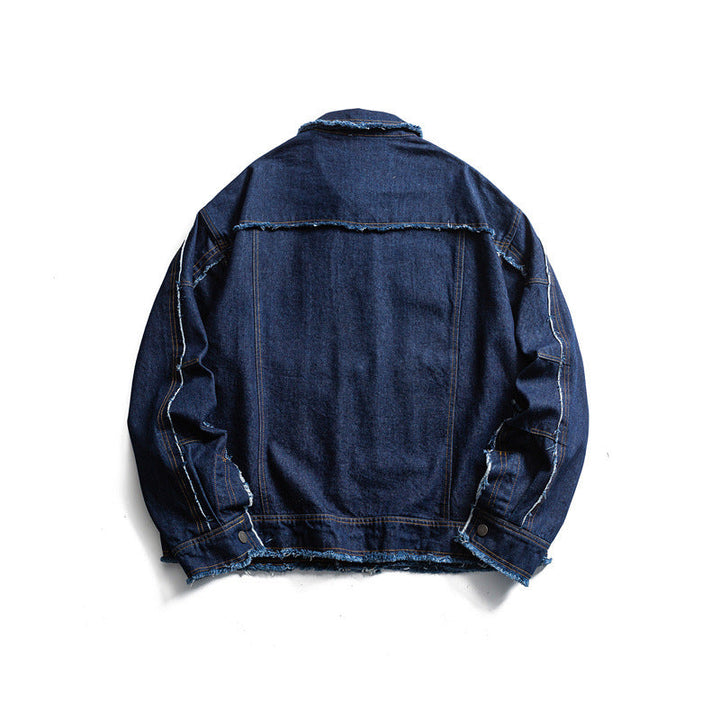 Herr oversize Jeans Jacka med Frayed Edges och Large fickor med lock