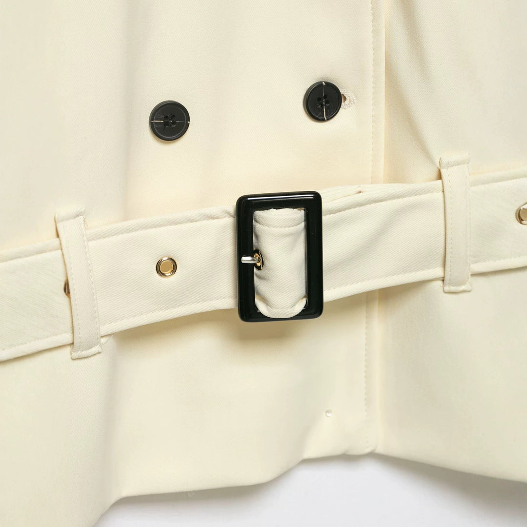 Dam Double-Breasted Trench Cape med Waist Belt och Stå Krage
