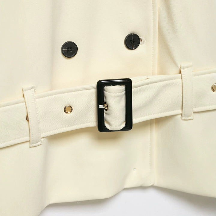 Dam Double-Breasted Trench Cape med Waist Belt och Stå Krage