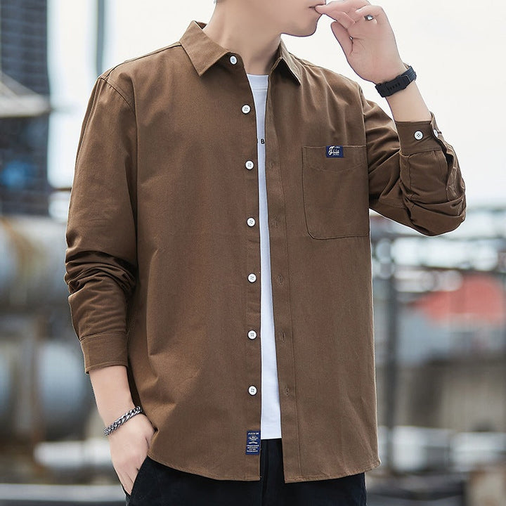 Herr Bomull Overshirt i Casual Look med Bröstficka &amp; Skjortkrage