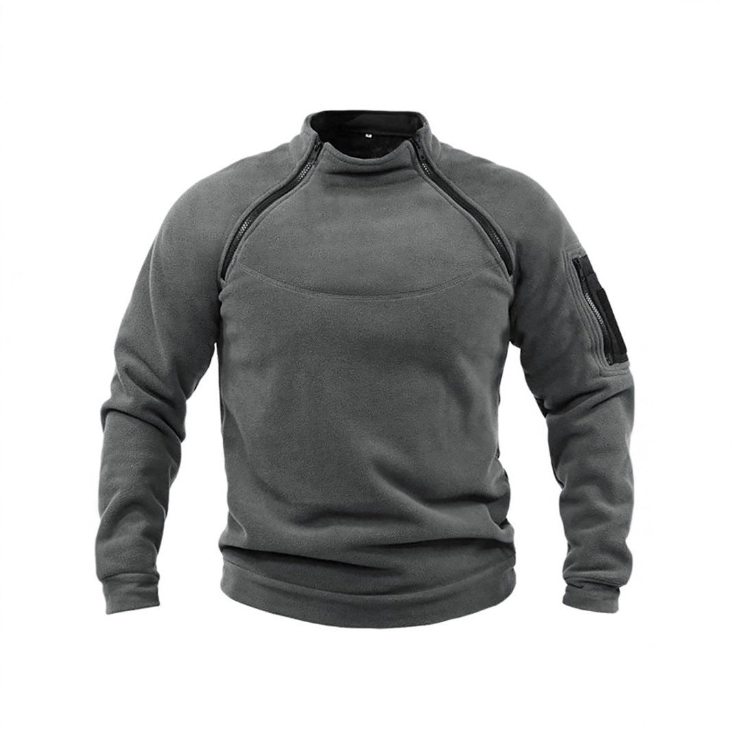 Herr Termisk Fleece Pullover med Hög Krage och Praktisk Fickor