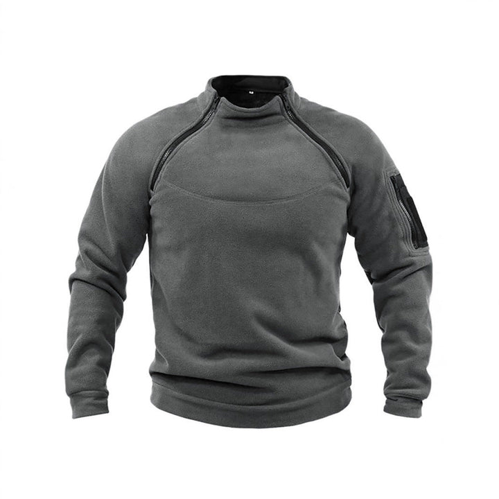 Herr Termisk Fleece Pullover med Hög Krage och Praktisk Fickor