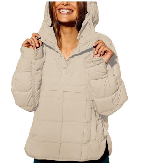 Dam Quiltad Fodrad Pull-Over Anorak med Huva