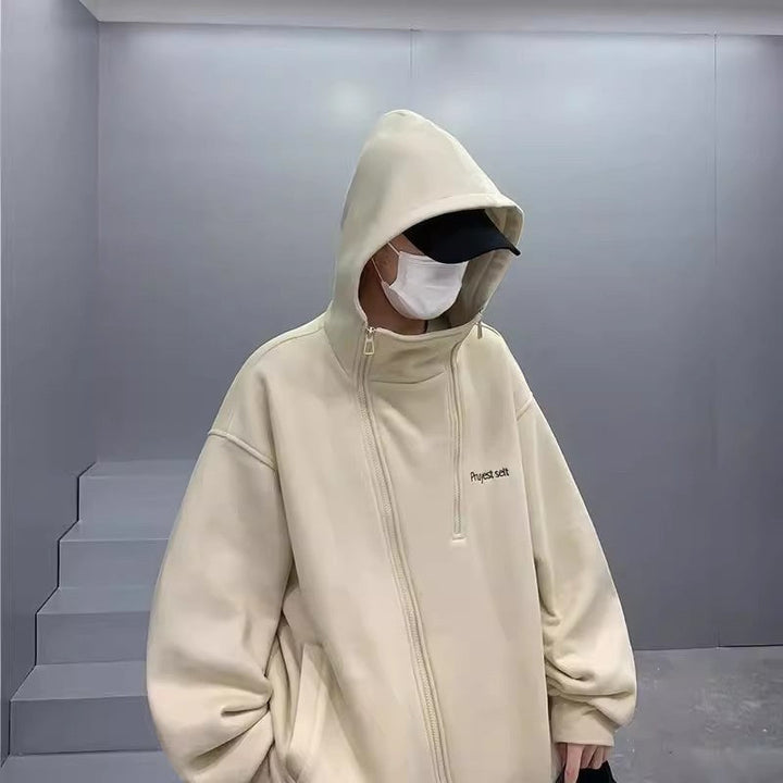 Unisex oversize fleecejacka med hög krage och dragkedja