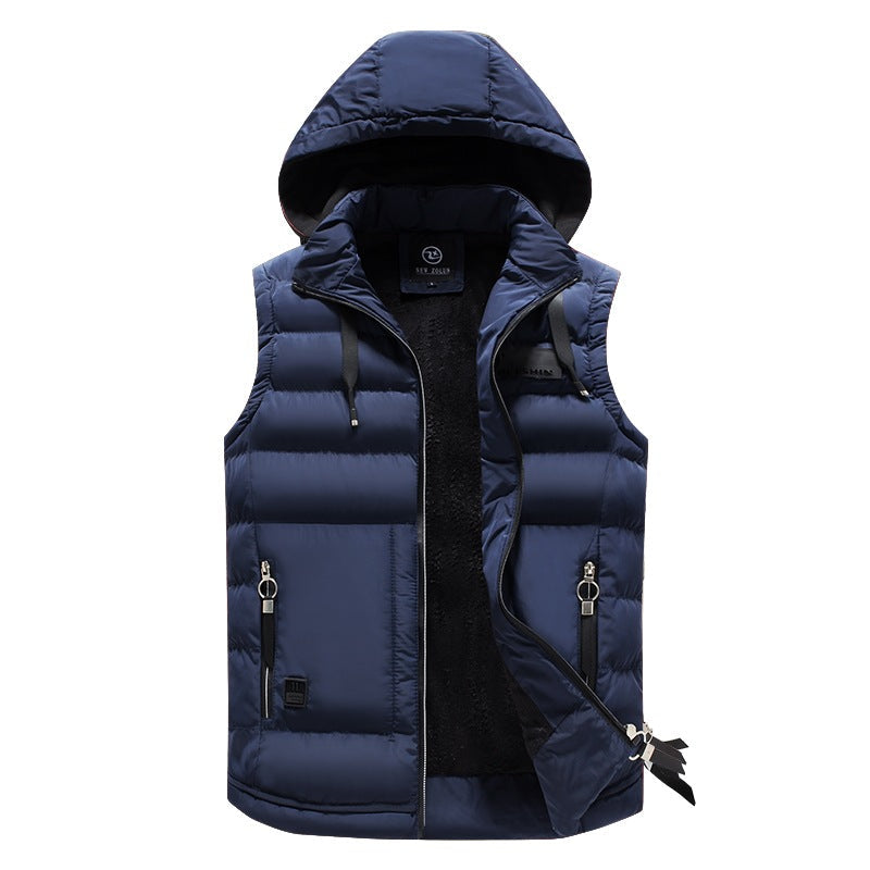 Herr med Huva Quiltad Väst med Teddy Foder, Water-Repellent Shell &amp; Zippered Fickor