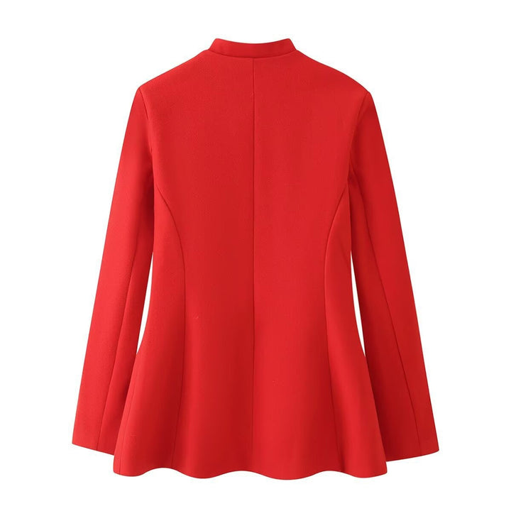 Dam Skräddarsydd Kort Jacka i Mandarin Stil med Keyhole Neckline och Decorative Knot Stängningar