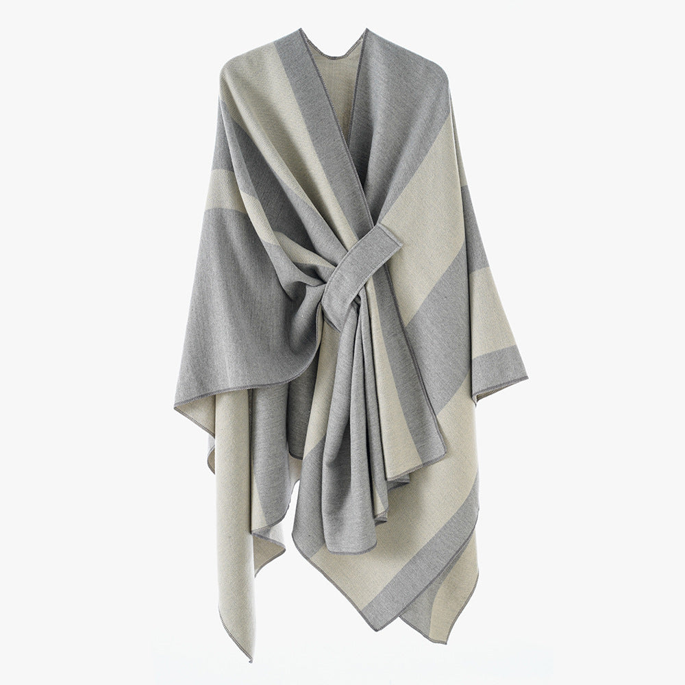 Dam Wrap Cape med bred Stripe mönster och Ties