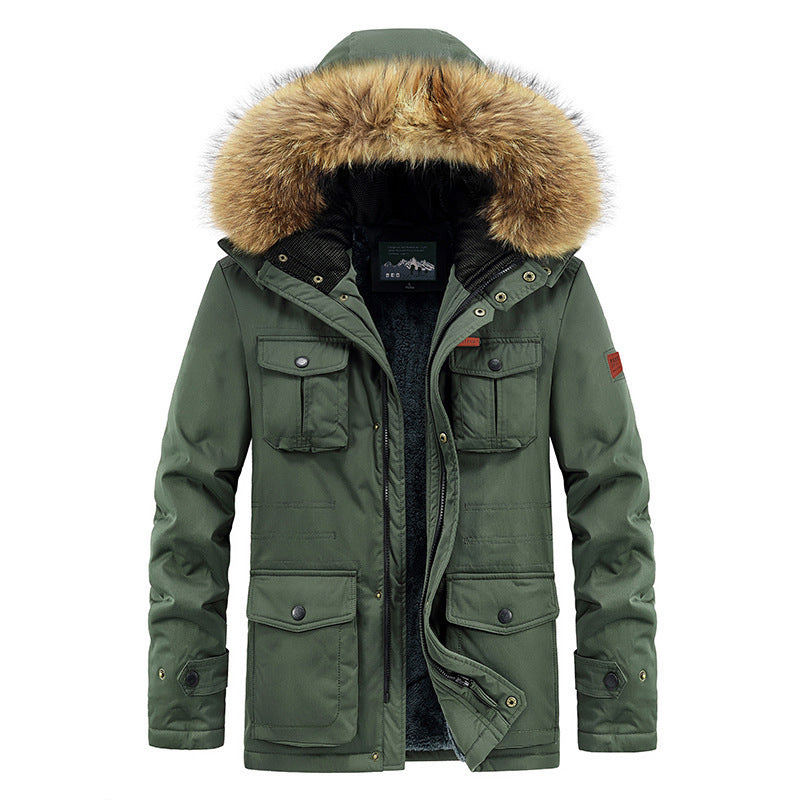 Herr Termisk Parka med Faux Fur Huva, Teddyfoder och Flera Fickor