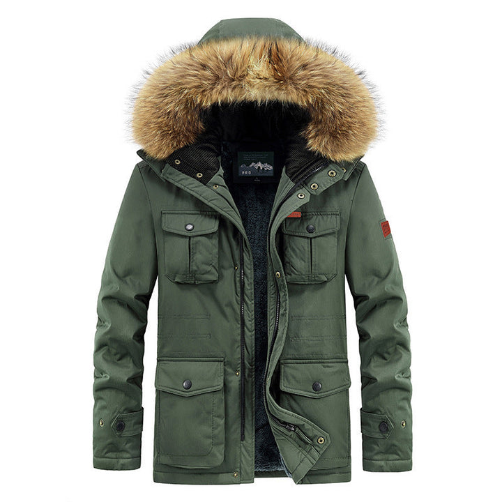 Herr Termisk Parka med Faux Fur Huva, Teddyfoder och Flera Fickor