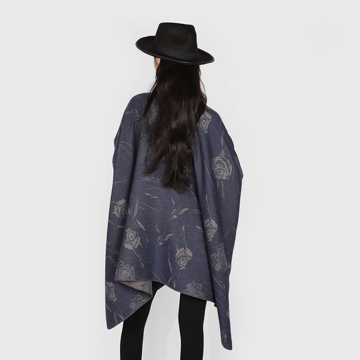 Dam Reversible capeponcho med Rose Jacquard och Tie bälte