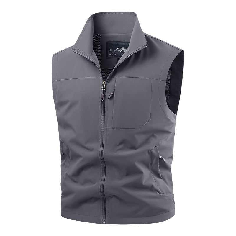 Herr Softshell Taktisk Väst med Andningsbar Mesh Foder och Dragkedja Fickor