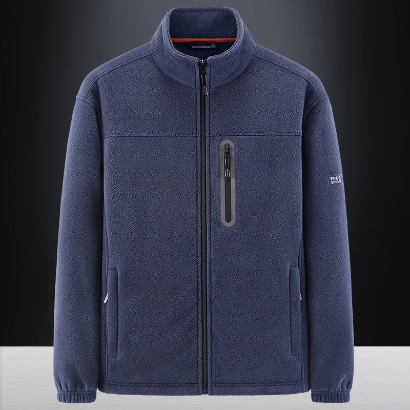 Herr fleece jacka med vindresistent microfleece, welded bröst dragkedja ficka, och elastiska muddar