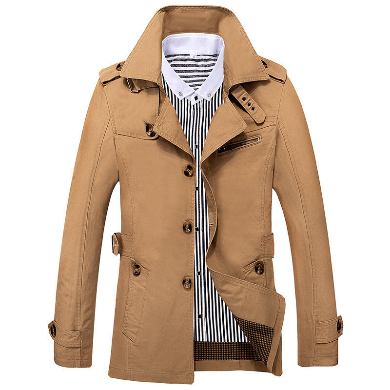 Herr Short Trenchcoat med Axel Patches, Midja Belt och Randig Foder