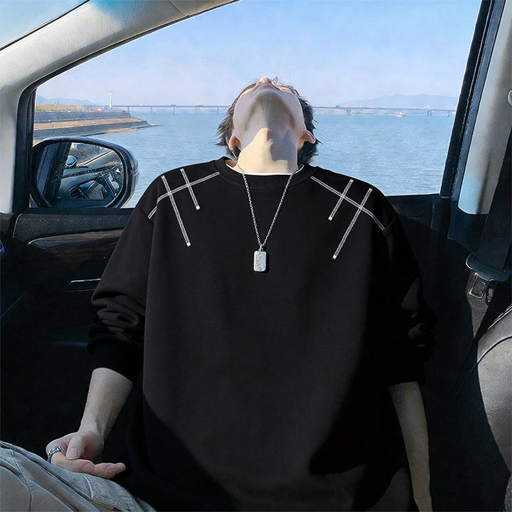 Herr Oversized College-Tröja Gjord av Bomullsblandning med Visible Decorative Sömmar On Shoulders