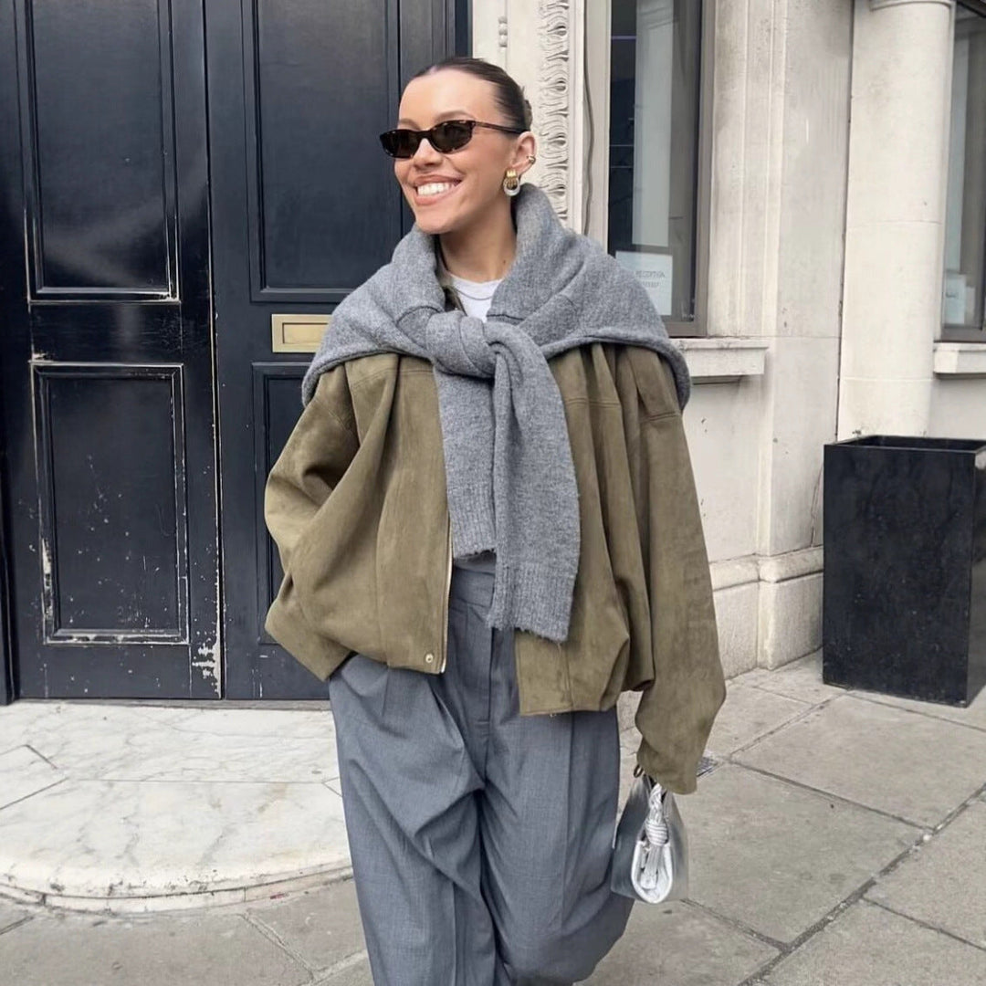 Dam kort Boxy jacka in oversize mocka look med Balloon fåll