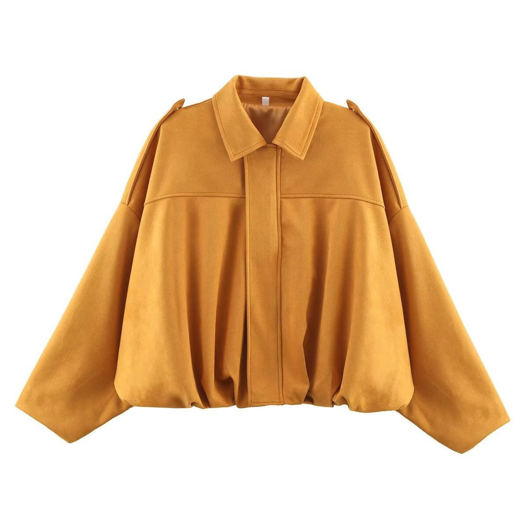 Dam oversize kort Velour Blouson med fåll med dragsko och Shoulder Epaulettes