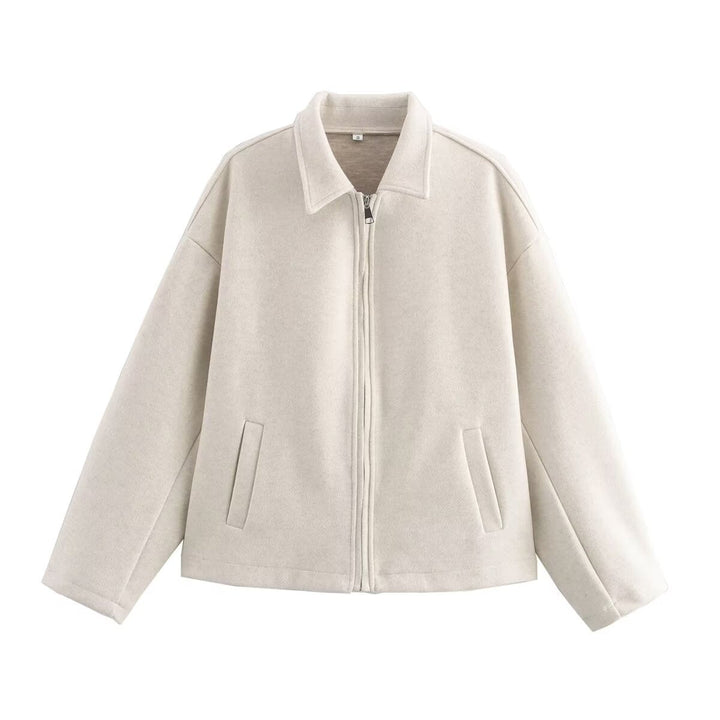 Dam Oversize Ull Blend Boxig Jacka med Full Dragkedja och Side Fickor