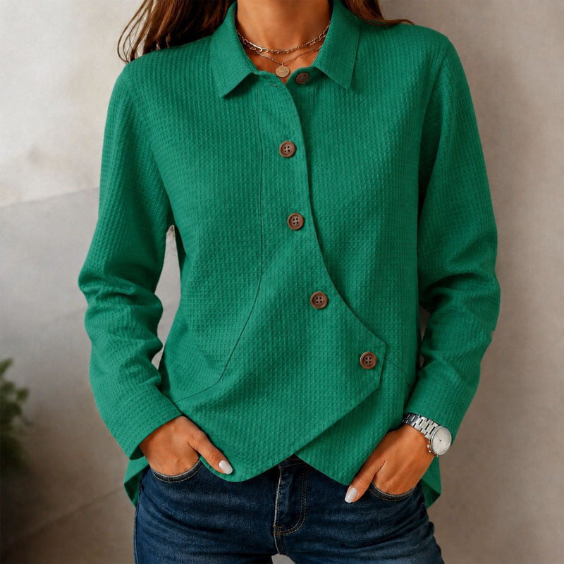 Dam structured waffle shirt jacka med asymmetrical knäppning och side pocket
